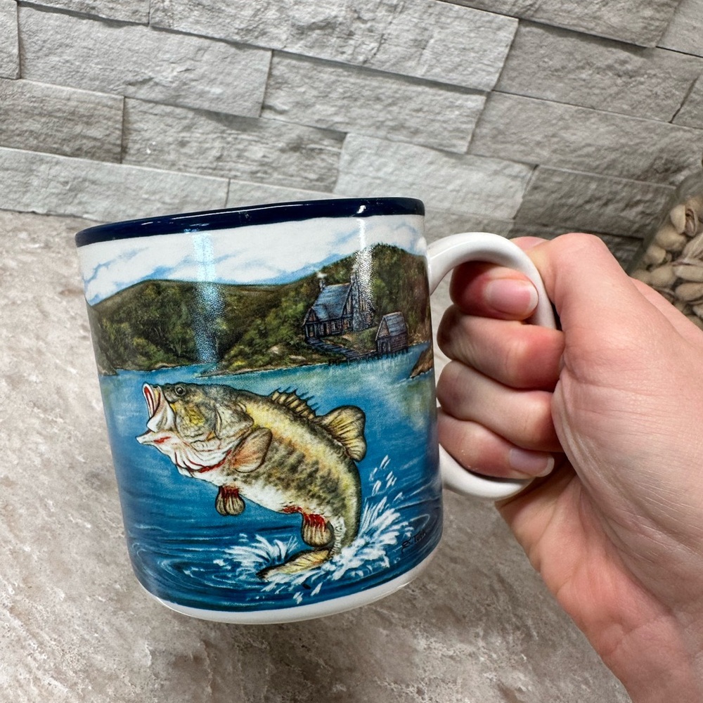 Bass Fishing Mug Burton & Burton Fish Lake Cabin Outdoors Coffee Mug Cup
